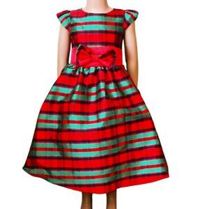 Ellie Kids Stripe Holiday Dress 4 Sleeveless Red & Green Fit & Flare Tie Back